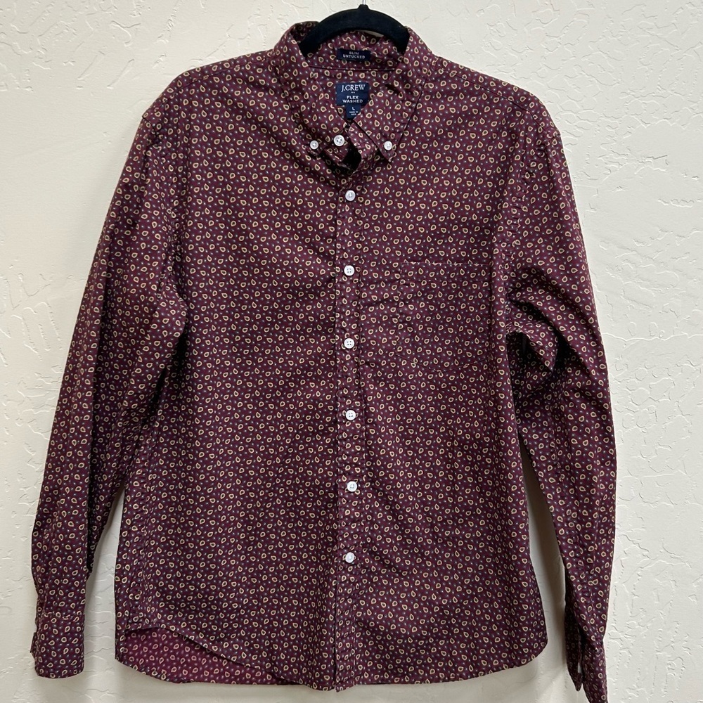 J. Crew Men's Slim Untucked Paisley Button Down Shirt Flex Washed Size:Large